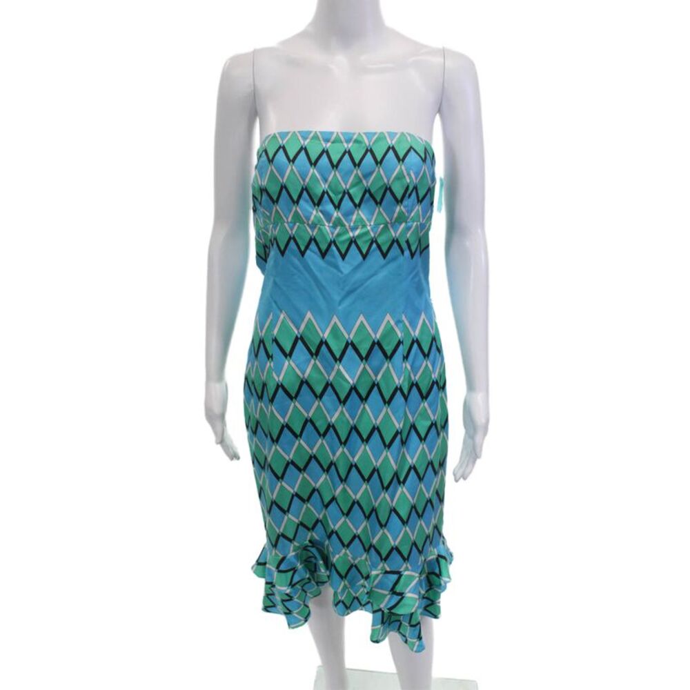 Tibi Womens Sundress Blue Silk Sleeveless Tie Neck Argyle Short Beach Size 10